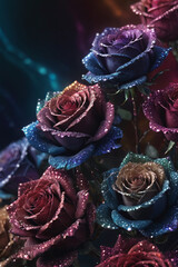 rose or the genus Rosa, sparkle magical with glitter flower fantasy theme shining and glowing blossom, dreamy fantasy