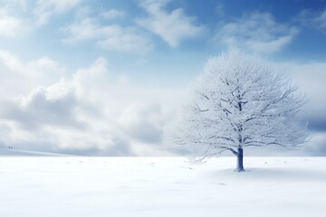 A serene winter scene with the sky and snow. Generative AI