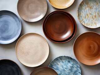 Colorful Collection of Ceramic Plates on a Table
