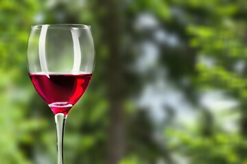 red wine chilled ice in glass at nature background