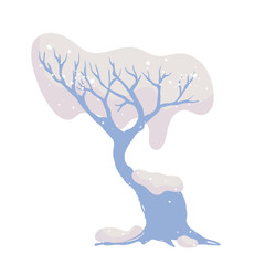 Winter snow-covered tree. Seasonal elements for decoration and landscapes. Vector graphics.