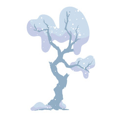 Winter snow-covered tree. Seasonal elements for decoration and landscapes. Vector graphics.