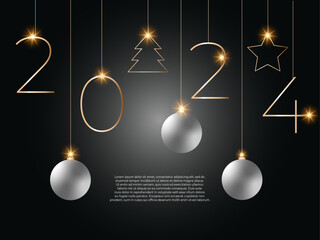 Happy new 2024 year. Elegant gold text with light. Minimalistic text template.	