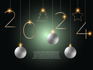 Happy new 2024 year. Elegant gold text with light. Minimalistic text template.	
