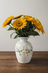 Barberton daisy African daisies flower, white and yellow in vase, Gerbera daisy, transvaal daisy, jamesonii