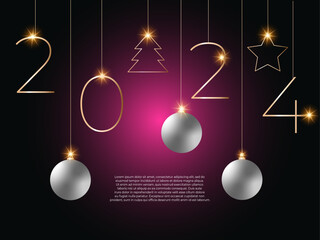 Happy new 2024 year. Elegant gold text with light. Minimalistic text template.	
