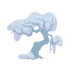 Winter snow-covered tree. Seasonal elements for decoration and landscapes. Vector graphics.