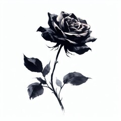 Black and white rose illustration.