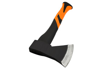 Forged steel axe with fiberglass orange handle isolated on white background