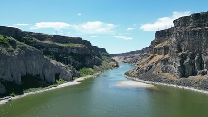 Beautiful landscape of a river in a rocky area on a sunny day