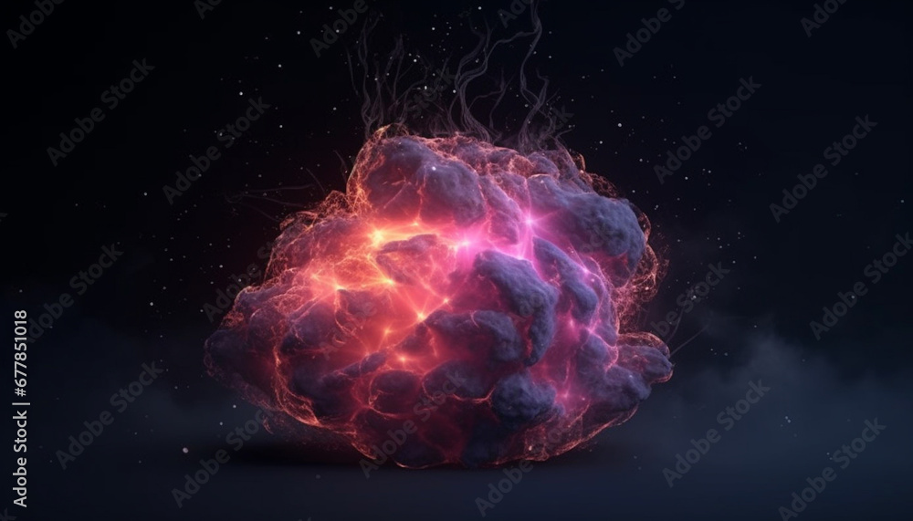 Poster glowing abstract galaxy exploding in a fiery inferno of creativity generated by ai
