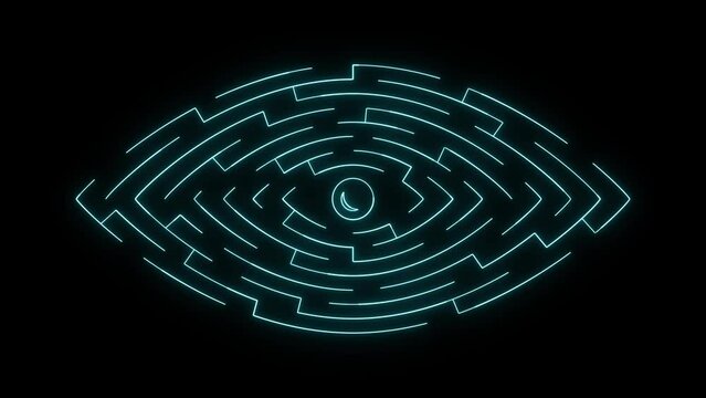 Blue Eye scan icon isolated on black background. Scanning eye. Security check symbol. Cyber eye sign. 4K Video motion graphic animation
