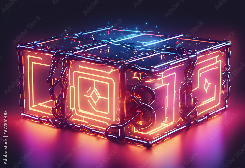 Poster blockchain illumination: interconnected blocks and chains concept