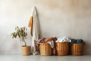 washing basket with against a brown wall - Powered by Adobe