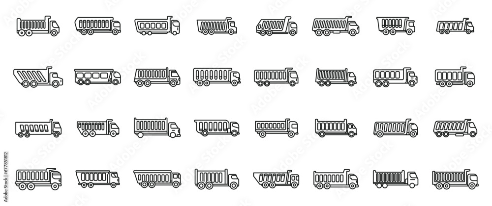 Wall mural car tipper icons set outline vector. truck car. container lorry load