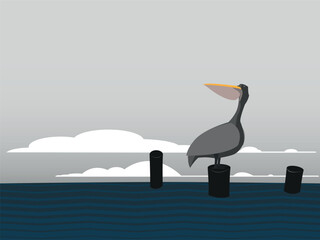  Pelican on stand marine vector illustration flat style front side