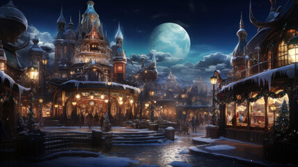 Enchanted Winter Market: Vendors Selling Fantastical Snow Globes and Wondrous Items