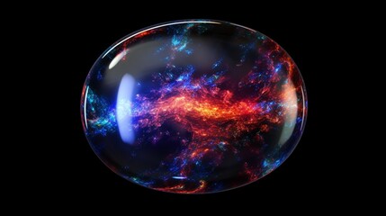 A Black Opal reflecting a cosmic nebula in its depths. 