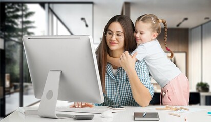 Mom at Work managing business and taking care of daughter
