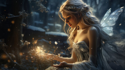 Snowy Woods Enchantment: Fairy Casting Light in Winter
Winter Portrait of a beautyful Women