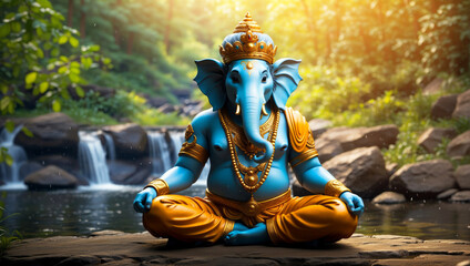 Ganesha: The elephant-headed god, son of Shiva and Parvati, known as the remover of obstacles and the god of wisdom and intelligence. - obrazy, fototapety, plakaty