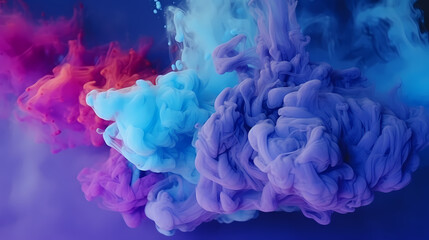 Fototapeta premium Bluish smoke cloud of colored powder images. AI