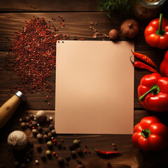 Lista zakupów, lista rzeczy do zrobienia, przepis wśród warzyw. AI generative - obrazy, fototapety, plakaty