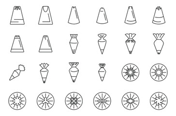 Icing nozzles icons set outline vector. Cake decoration. Tip frosting icing - obrazy, fototapety, plakaty