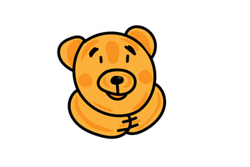 Funny, cute, nice, lovely, smiling, cartoon honey, teddy bear. Vector illustration. Warm yellow color. Kids drawing.