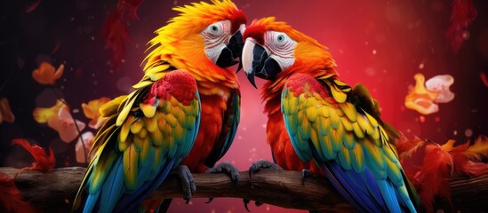 Obraz premium background of a colorful and vibrant nature environment an isolated couple of beautiful birds can be seen in a portrait of animal life