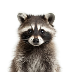 Cute racoon portrait isolated on white background