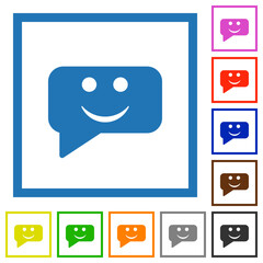 Rounded square smiling chat bubble solid flat framed icons