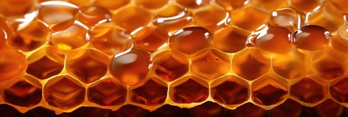 A close-up photograph capturing the detailed honeycomb structure of a honey dipper