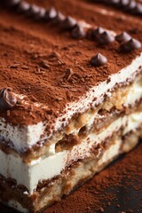 An up-close image showcasing the velvety texture of a creamy tiramisu