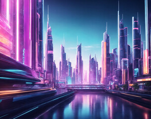 Fototapeta na wymiar night city skyline, gaming mode cityscape