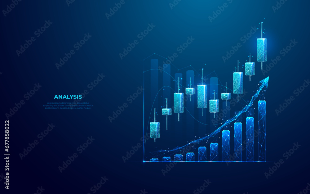 Aufkleber stock market or trading graph chart on technology blue background. forex japanese candlesticks as ho
