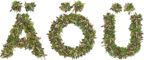 joints and weed font letters xl ä ö ü 3d render