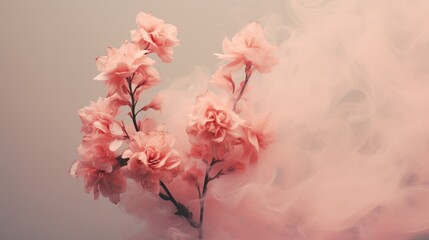 Pink flowers captured in the mist.
