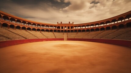 Deserted Spanish Bullfight Arena: A Glimpse into Traditional Bullring. Generative ai - obrazy, fototapety, plakaty