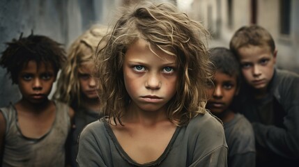 Obraz premium Group of Homeless Young People on the Street: Urban Life Realities. Generative ai