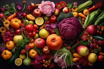 Vibrant veggies arranged around a central frame. Generative AI