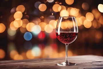Foto op Plexiglas A red wine glass resting on the table © Vadim