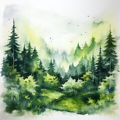 watercolor forest nature landscape, ai generated