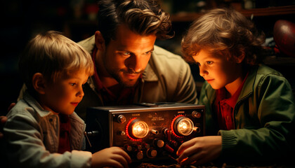 A happy family playing and smiling, bonding with love and enjoyment generated by AI