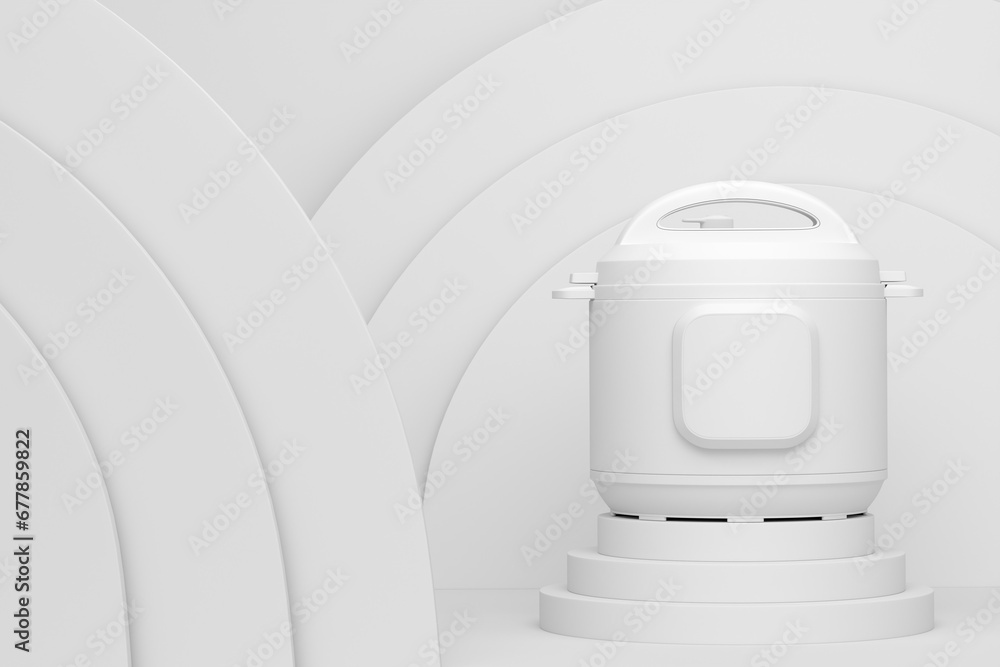 Poster abstract scene or podium with multi cooker on monochrome background