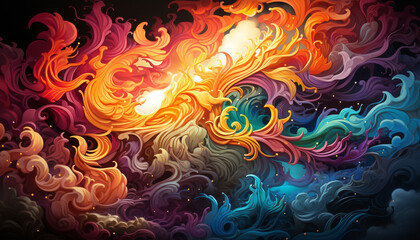 Abstract backdrop with flowing wave pattern, vibrant colors ignite imagination generated by AI