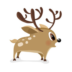 Winter comical character. Surprise young deer in flat style.