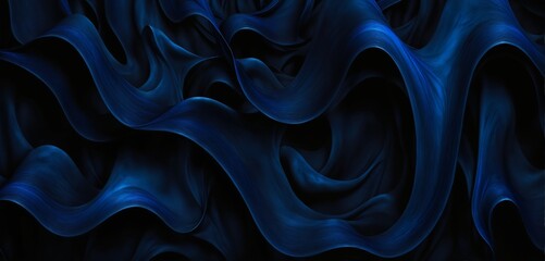 Dark blue abstract background with swirled wavy smooth 3d forms and lines. 