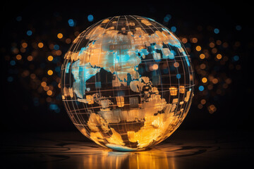 translucent globe adorned with dynamic, abstract markers symbolizes diverse news stories, illustrating the intricate tapestry of global events shaping the world