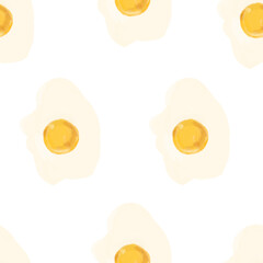 Watercolor seamless pattern, scrambled eggs, eggs. Healthy eating, protein breakfast, hand drawn snacks on a white background. pattern with egg